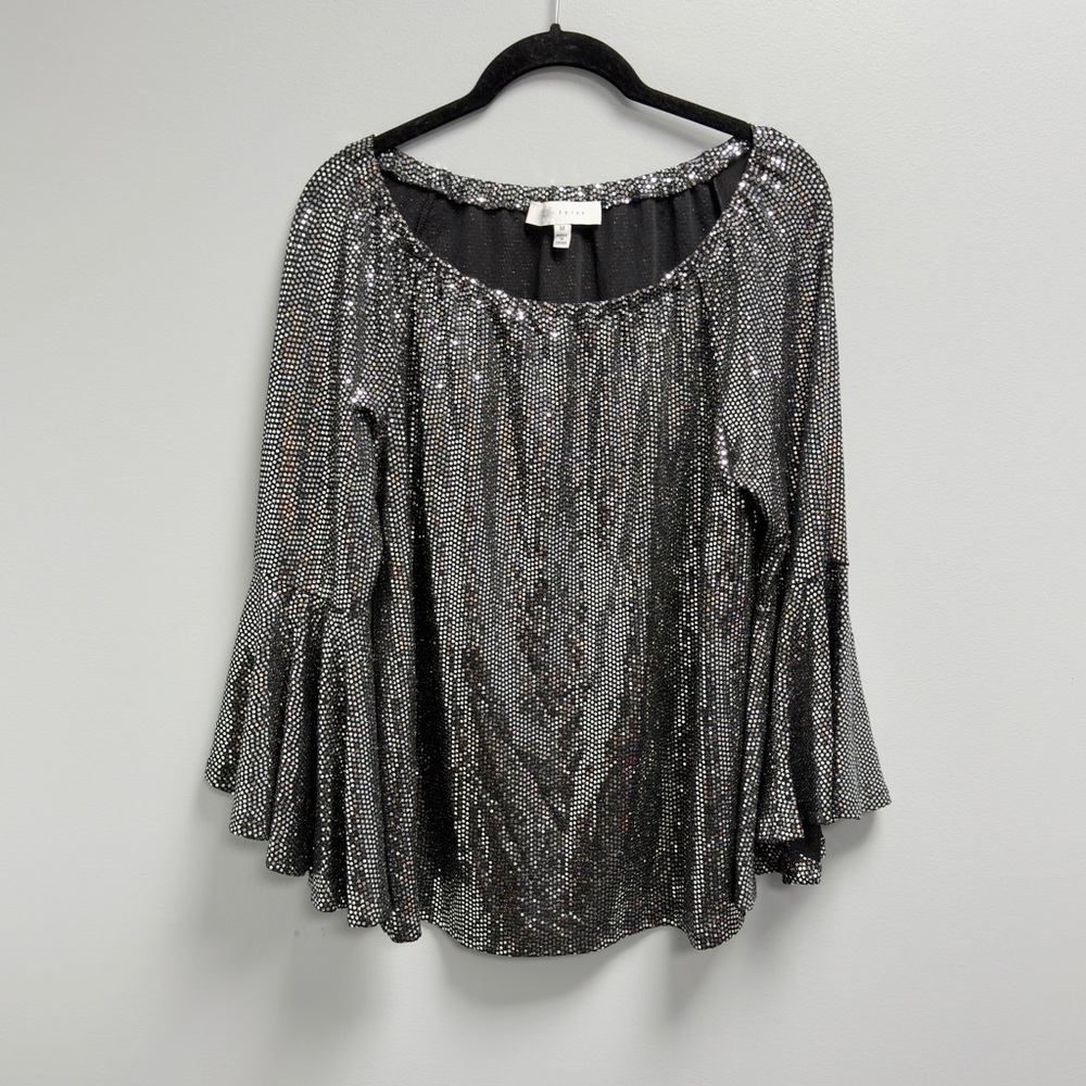 Fever Metallic Dot Bell Sleeve Blouse Size M